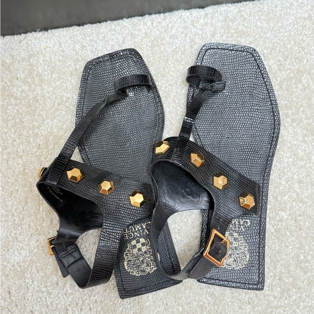 Vince Camuto Black Sandals with Gold Accents